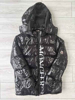 Moncler Grenoble Größe 2 Medium schwarz glänzend gefütterte Jacke Kapuze Logo Skimantel