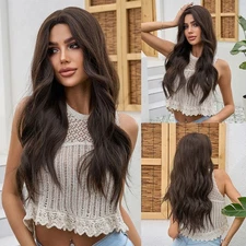 Dark brown Soft Long Wavy Synthetic Hair Heat Resistant Costume Wigs