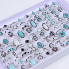 Southwest Native Bulk Lot 10 Pcs Turquoise Style Rings Random Rings And Sizes