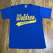 Vintage Russell Athletic Waldron Mercy Blue T-Shirt Sz Small 1990’s Made In USA