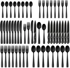 Utensil Sets for Kitchen, Stainless Steel Tableware Cutlery Set, Black Flat