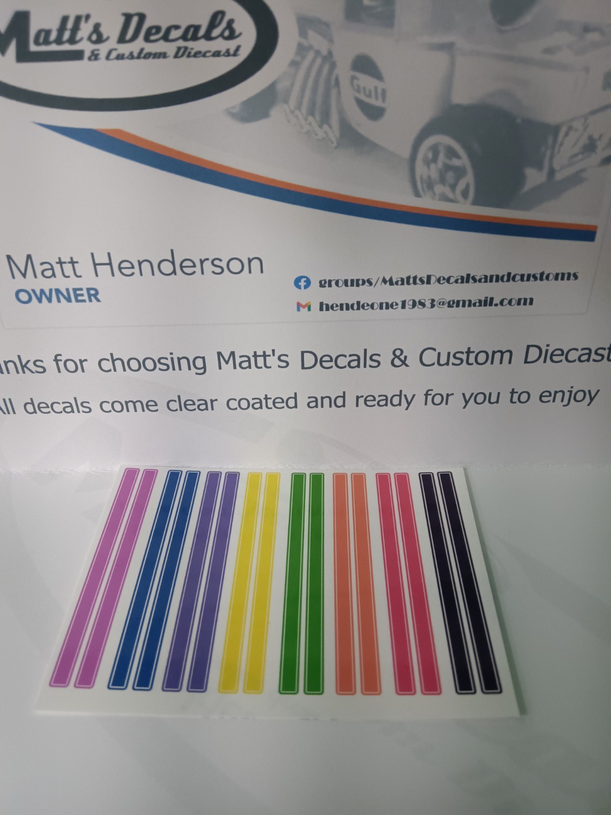 1/64 for hot wheels waterslide decals Racing Stripes MADE IN THE USA!