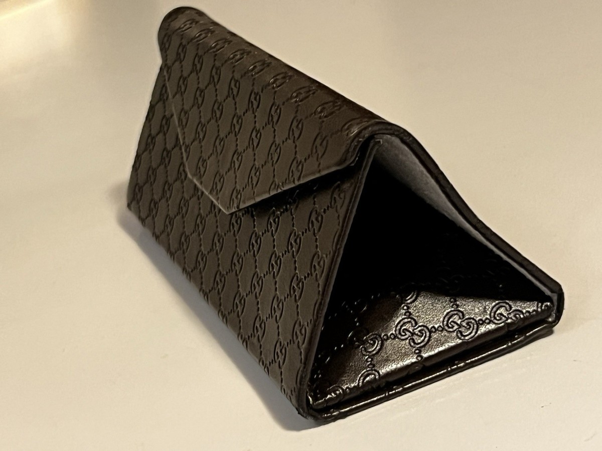 Gucci Leather GG Monogram Foldable Triangle Sunglasses Hard Case Dark Brown Gucci Collapsible Trifold GG Authentic Brown Leather Case  main image 3