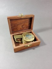 Boussole Compas vintage bronze laiton coffret bois déco marine bateau