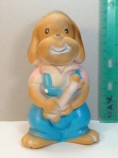 vtg DOG WITH BONE whistle rubber toy doll BISERKA ART 450 1960/90