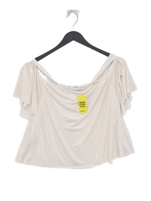 Mango Damen Top S creme Polyester mit Elasthan ärmellos eckiger Ausschnitt cropped