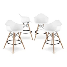 Pemberly Row 28" Plastic Counter Stools with Arms in White (Set of 4)