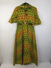 African Ankara Wax-Print Shirt Dress Size Small Medium Handmade Pockets