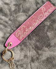 Victoria's Secret Bling Rhinestone Wristlet Keychain Pink Script Logo - See Desc