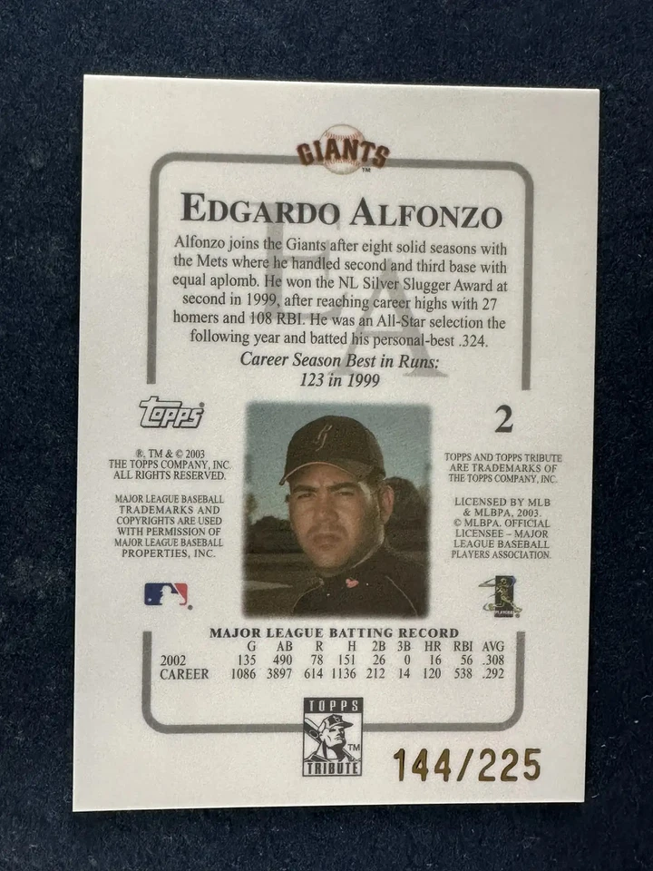 2003 Topps Tribute Red #2 Edgardo Alfonzo Giants /225 - Image 2 of 2