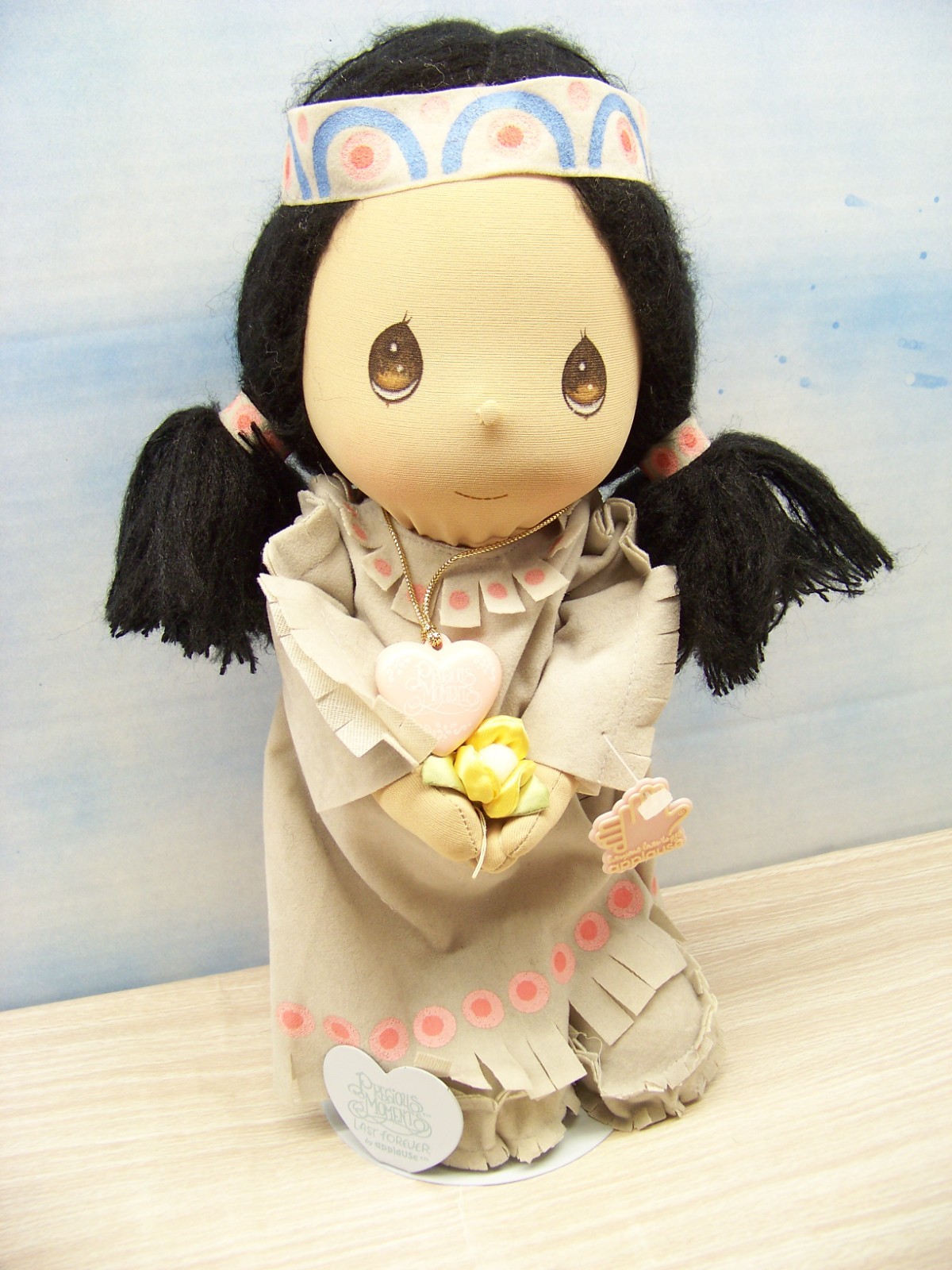 Precious Moments Native American Doll on Original Stand - 14