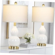 22" Modern Double Gourd Ceramic Table Lamps Set of 2 Bedside Lamps for White