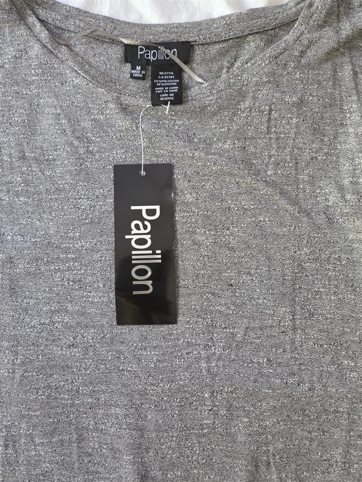 NEW Papillon Women's M Lightweight Shiny Slub Textured Sleeveless Tunic Charcoal - Image 2 of 3