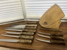 Vintage Chicago Cutlery 11 Piece Knife Set Walnut Handle Knife and Block