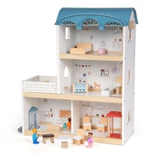 Wooden Dollhouse for Kids, 3-Story Wood Doll House Playset with Furniture, Ac...