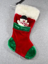 Vintage 3D Christmas Stocking w/ Snowman Plush Red and Green, JCPenney
