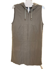 HSZ Studio Army Green Sleeveless hooded Overall Jumper Dress Medium Zipper front