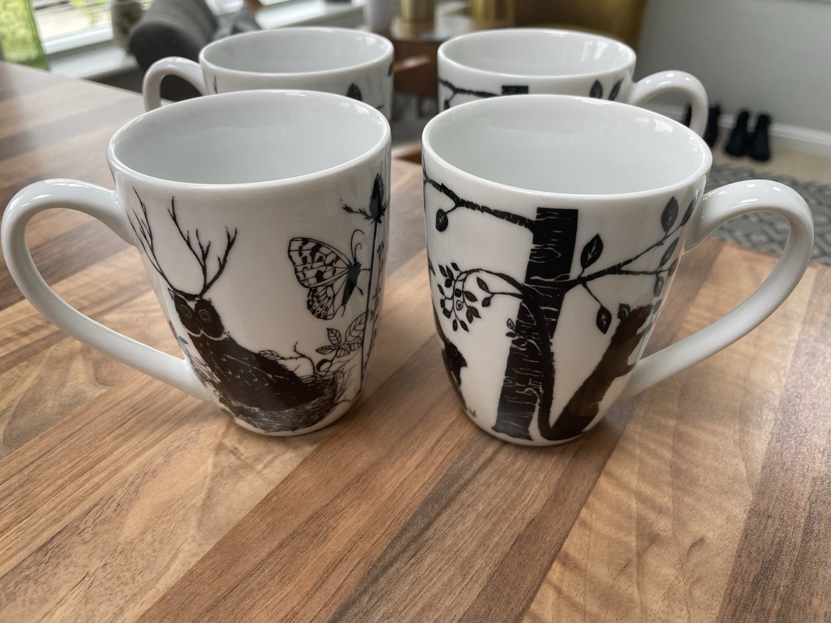 X Coffee Tea Cups Mugs Enchanted Forest Autumn Crow Owl Hare