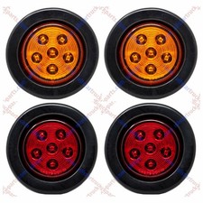 2.5" Round 6 LED Light Truck Trailer Side Marker Clearance Kit 2 Red  2 Amber