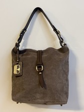 Valentina Taupe Suede Hobo Shoulder Bag. Pre - Owned