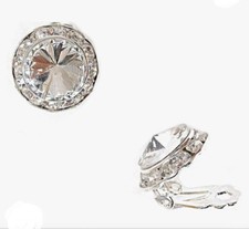 Silver plated round clip on crystal rhinestone 15mm earrings