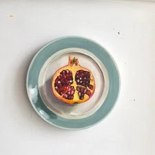 Pomegranate on porcelain plate fruit still life original oil painting