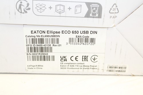 Eaton EL650USBDIN Ellipse - Wechselstrom 230 V - 400 Watt - 650 VA Neu Rechnung - Photo 3/3