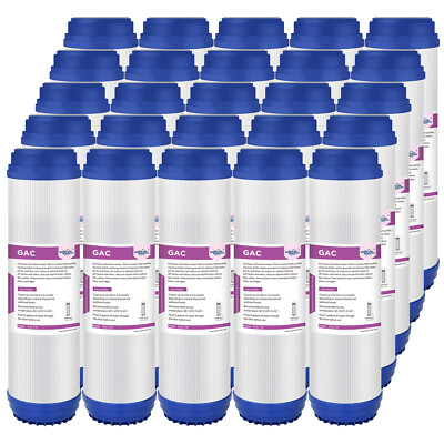 25 Pack 10''x2.5'' Granular Activated Carbon Water Filter GAC Replacement RO 5μm