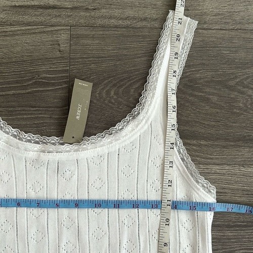 J.CREW Pointelle Sweater Tank Top Large White Lace Trim Premium Ultrafine Cotton - Picture 8 of 8