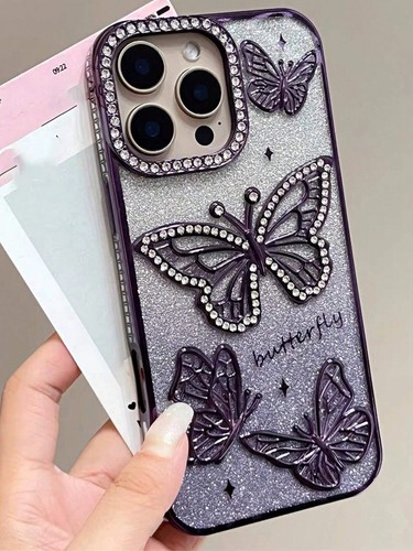 Custodia telefono antiurto lusso ombreggiata glitter 3D farfalla strass per iPhone - Foto 8 di 19