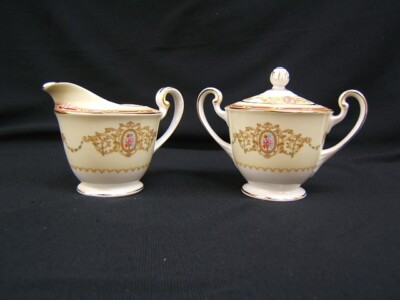 Lot of 2 Noritake Nippon Toki Kaisha  #1802 Mini Creamer & Sugar w/Lid  VGC