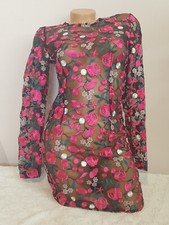 Pretty Little thing Black lace dress with embroidered flowers sz XS/S