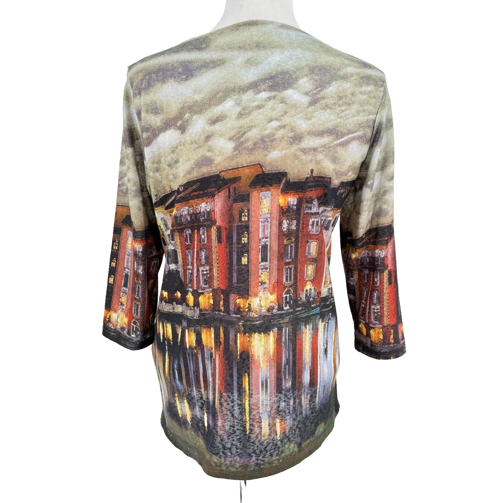 FDJ Womens Top Small Twilight in Venice 3/4 Sleeve Lightweight Art to Wear Shirt