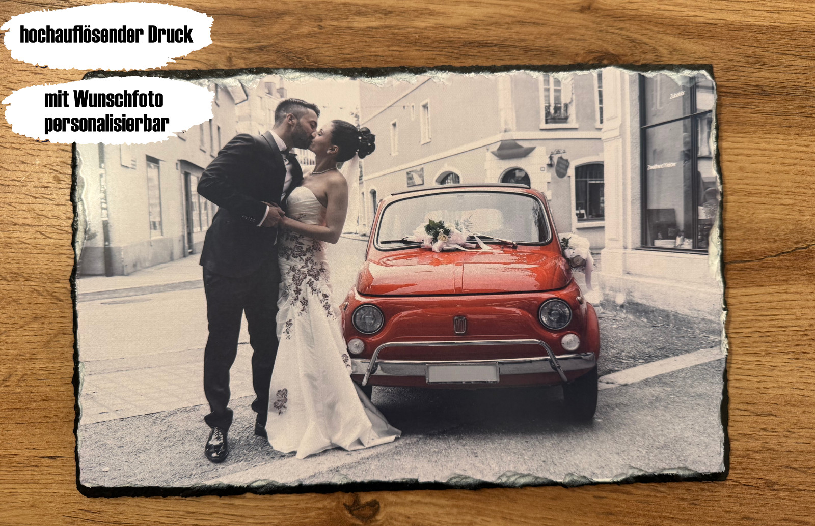 Personalisierbare Schieferplatte mit Foto 20x30cm - Wunschfoto Hochzeitsgeschenk