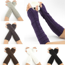 Women Protection Arm Warmer Long Fingerless Stretchy Gloves Sleeves Mittens Pair