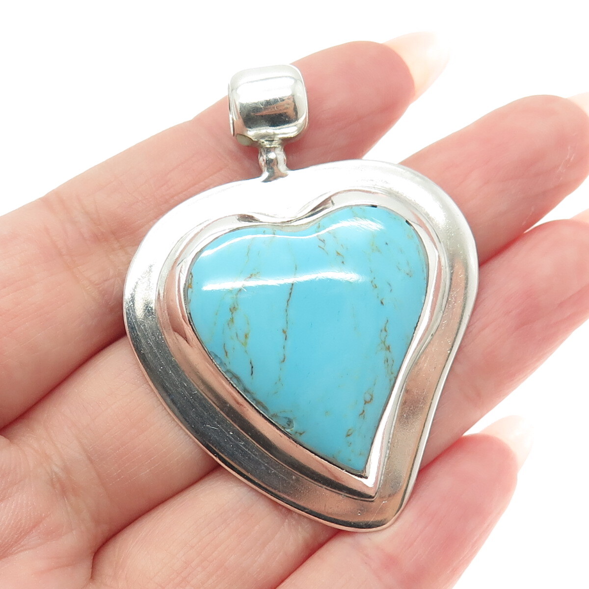 ATI 925 Sterling Silver Vintage Mexico Real Turquoise Gem Heart