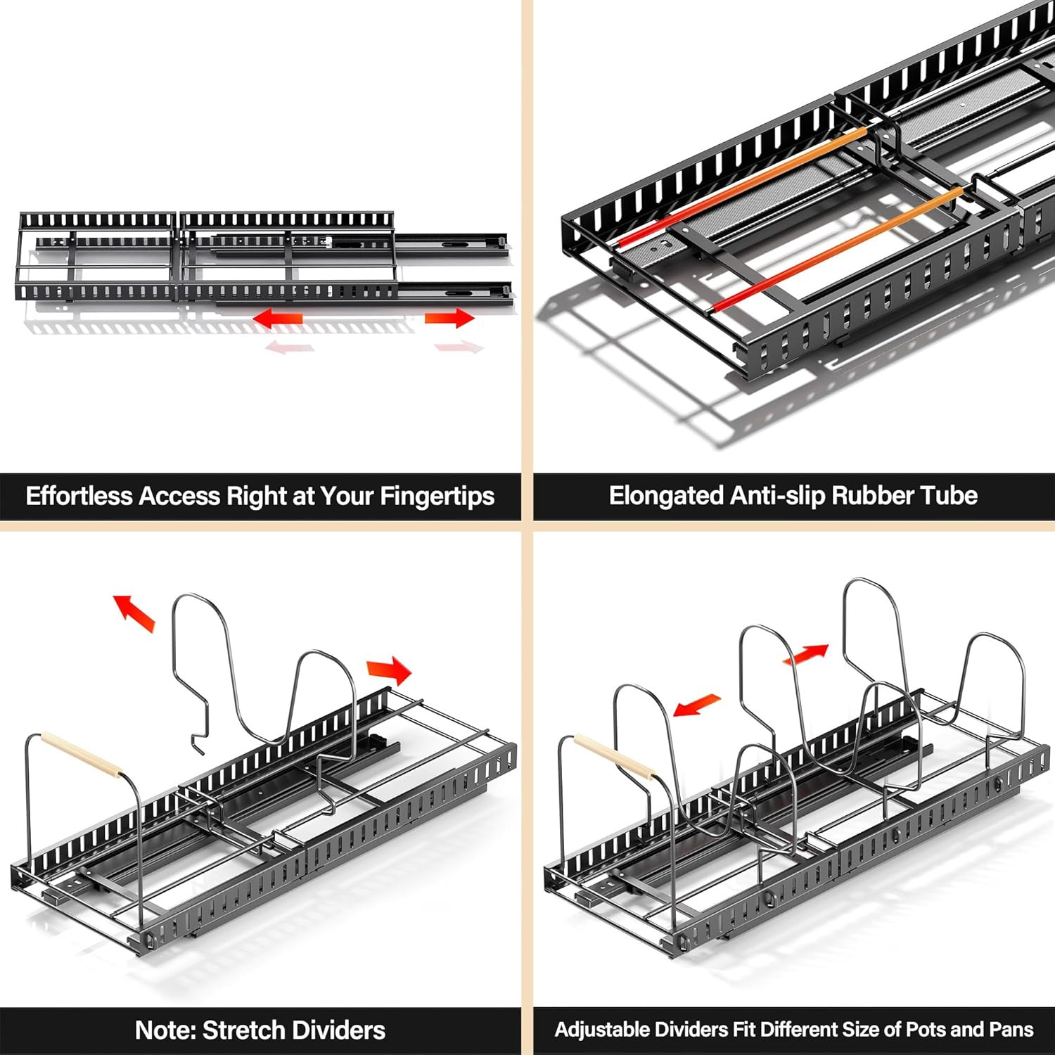 Pots and Pans Organizer for under Cabinet, Pull Out Pan Organizers inside Cabine