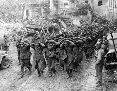 WWII B&W Photo German POW's US 9th Army 1945 WW2 World War