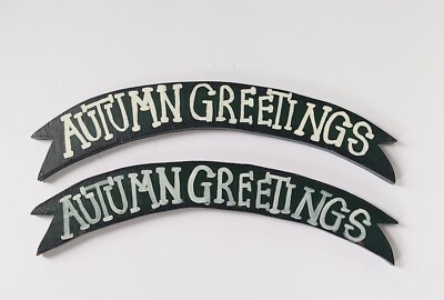 Handmade Rustic Style Wooden Seasonal Signs Autumn Greetings Set of 2