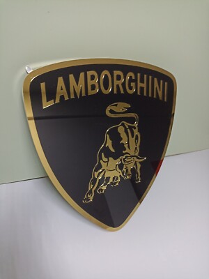 Lamborghini 3D Wandbild Gold Chrom Schwarz Acryl Schild Luxus Garage Dekor