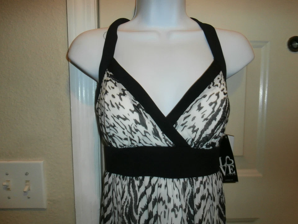 НОВЫЙ LOVE TEASE МАКСИ ПЛАТЬЕ SZ 3 МАЛЕНЬКИЙ ЧЕРНЫЙ БЕЛЫЙ С ПОДКЛАДКОЙ ЖИВОТНОЕ ПЕЧАТИ - Изображение 2 из 4