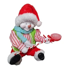 Promax Manufacturing Co Sitting Snowman Holding Lollipop Plastic Face & Arms
