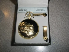 Allude Keepsake Double Sided Gold Train Engine Pocket Watch new in case