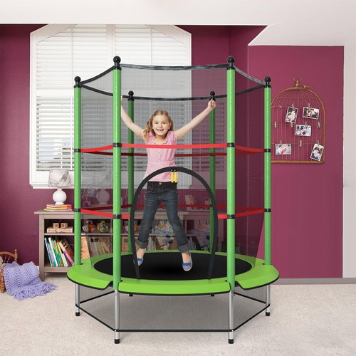 4.5ft Kids Upgrade Trampoline Round Trampolines Enclosure Safety Net Green - Picture 3 of 11