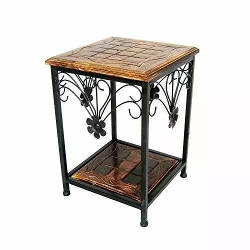 Wooden and Wrought Iron Side End Coffee Table For Living Room Furniture