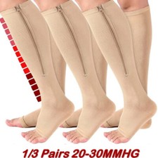 Open Toe Compression Socks - 20-30 mmHg Medical Grade Nylon, 1/3 Pairs 