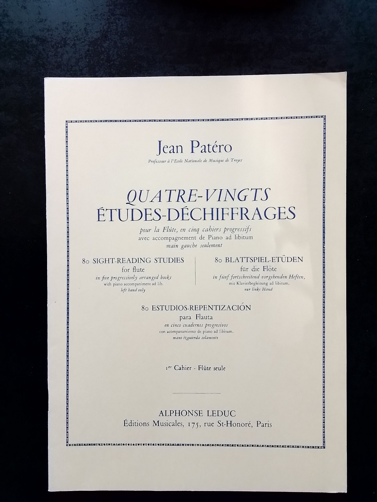 80 Études-Déchiffrages pour Flûte de Jean Patero : Premier Cahier pour Flûte Seule