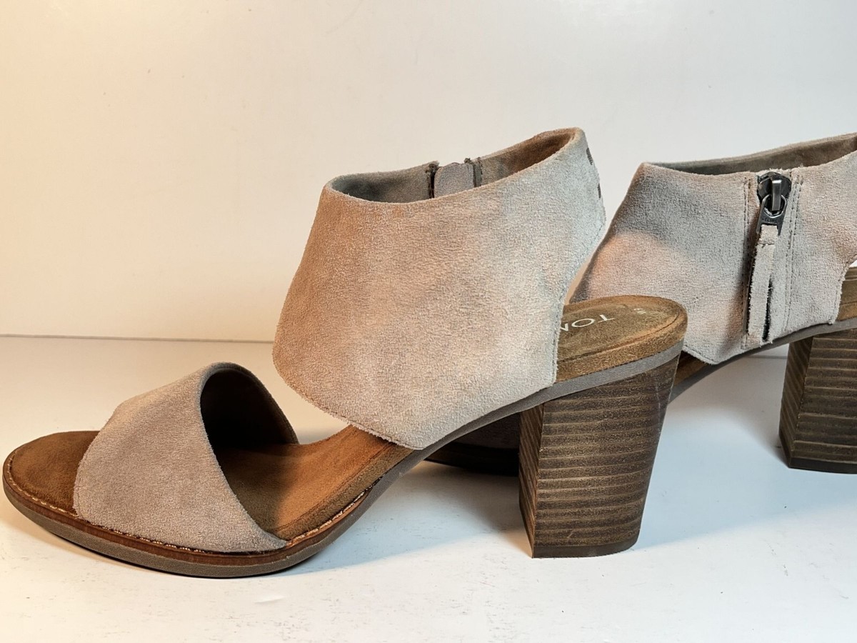 TOMS Suede Majorca Cutout Block Heels Womens Casual Sandals Shoes