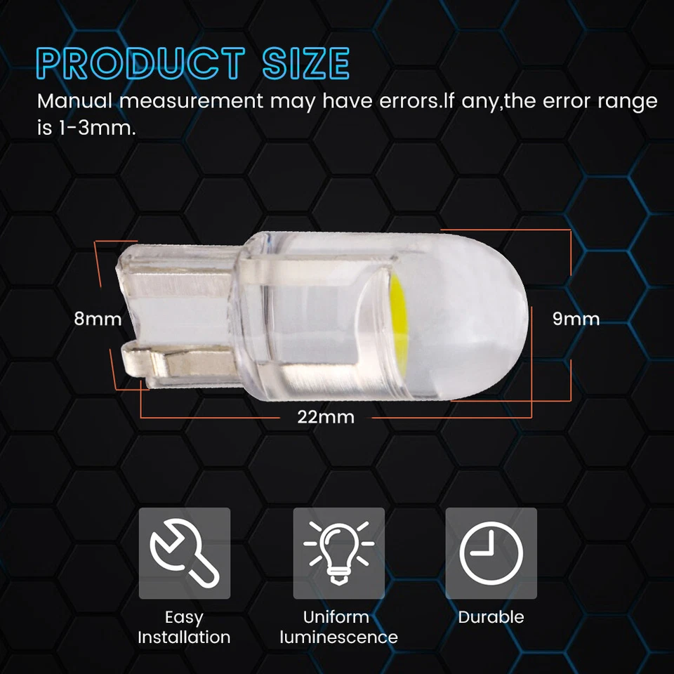 100Pcs T10 2825 168 194 F10 LED SMD 0.5W Interior Dome Map Trunk Light bulbs 12V - Image 2 of 4