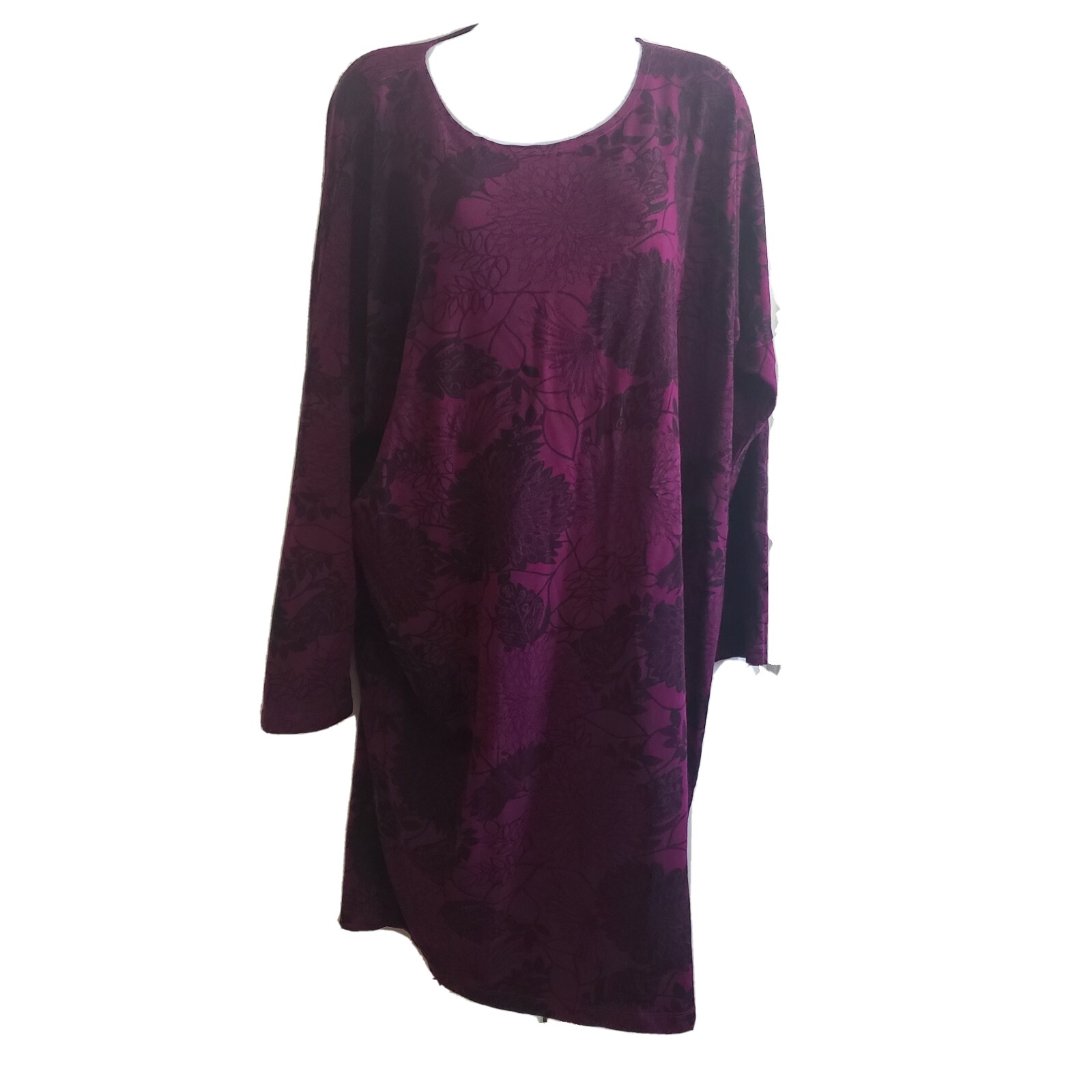 Bryn Walker Womens Knit Lagenlook Tunic Dress Purple Floral Batwing Sleeve Size S